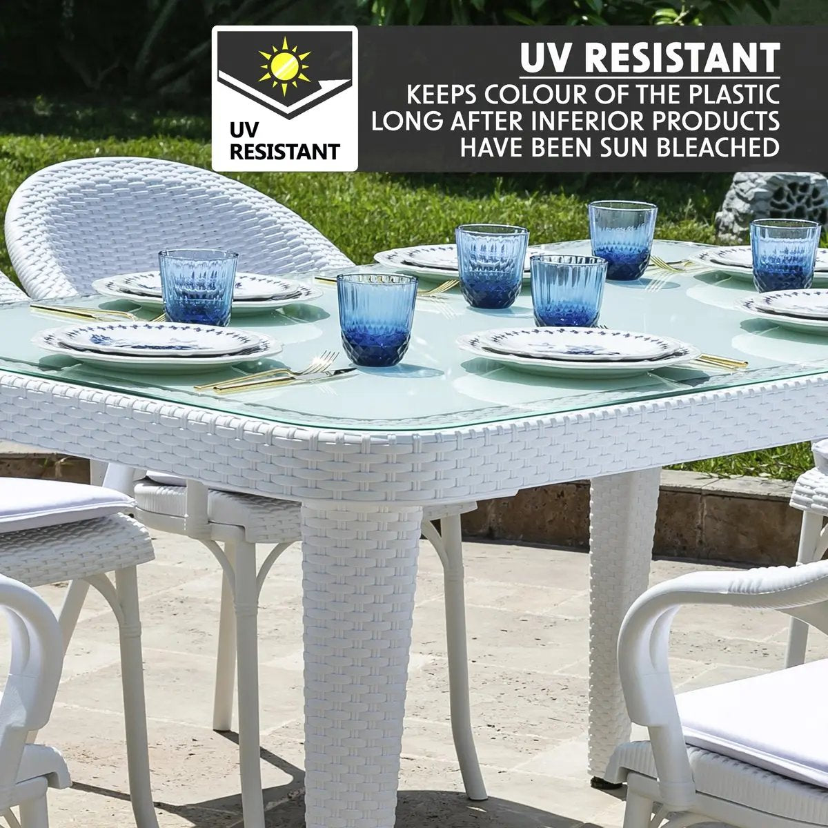 Dellonda DG210 Outdoor Dining Table Weather Resistant Body Glass Table 90x150cm Dellonda