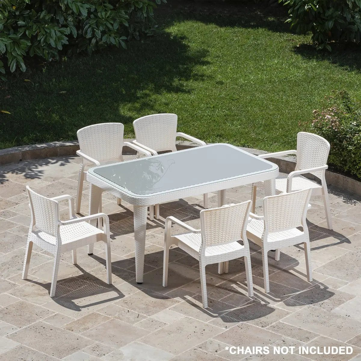 Dellonda DG210 Outdoor Dining Table Weather Resistant Body Glass Table 90x150cm Dellonda