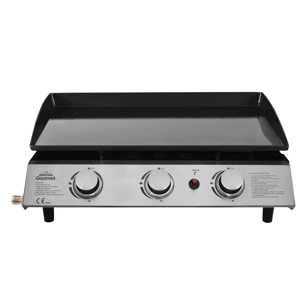 Dellonda DG22 3 Burner Portable Gas Plancha 7.5kW BBQ Griddle Stainless Steel Dellonda