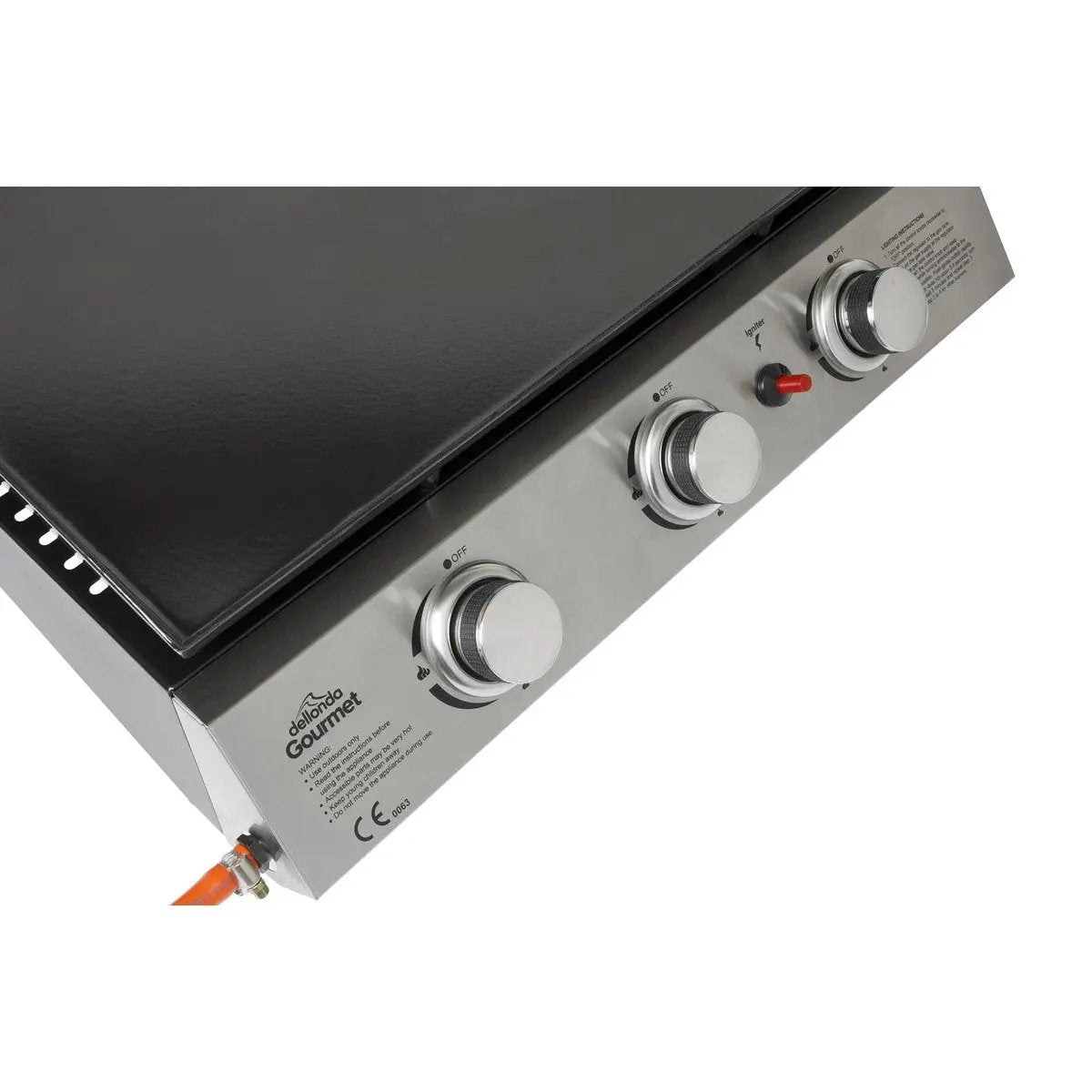Dellonda DG22 3 Burner Portable Gas Plancha 7.5kW BBQ Griddle Stainless Steel Dellonda
