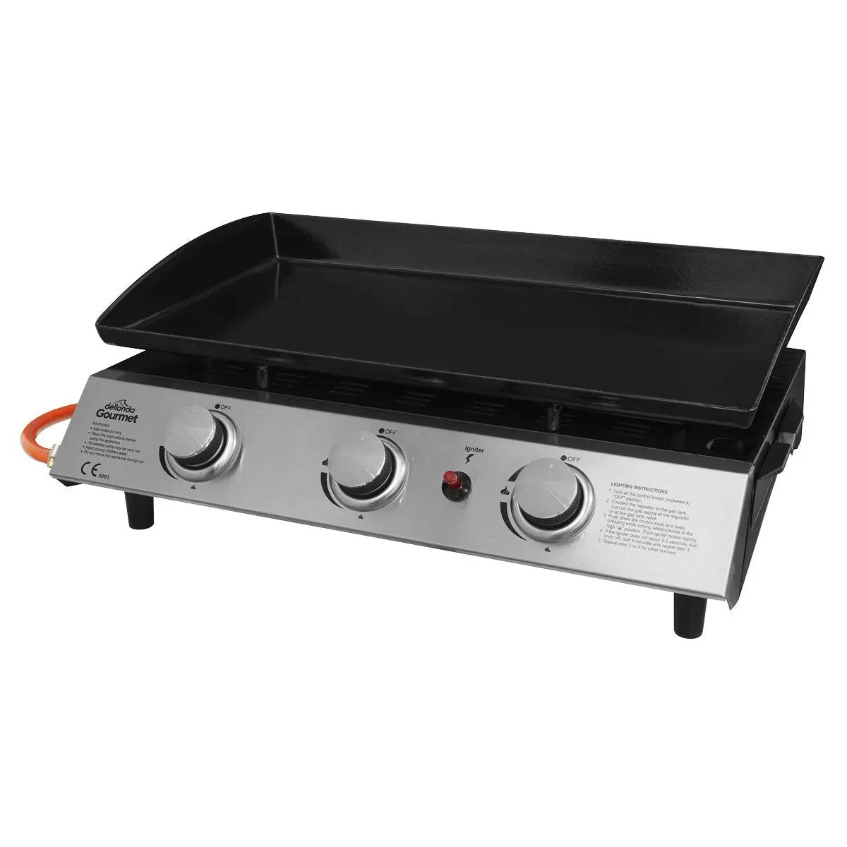 Dellonda DG22 3 Burner Portable Gas Plancha 7.5kW BBQ Griddle Stainless Steel Dellonda