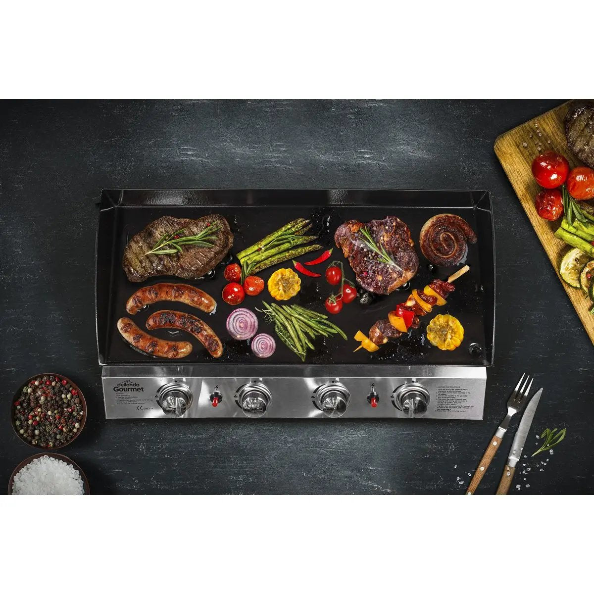 Dellonda DG23 4 Burner Portable Gas Plancha 10kW BBQ Griddle Stainless Steel Dellonda