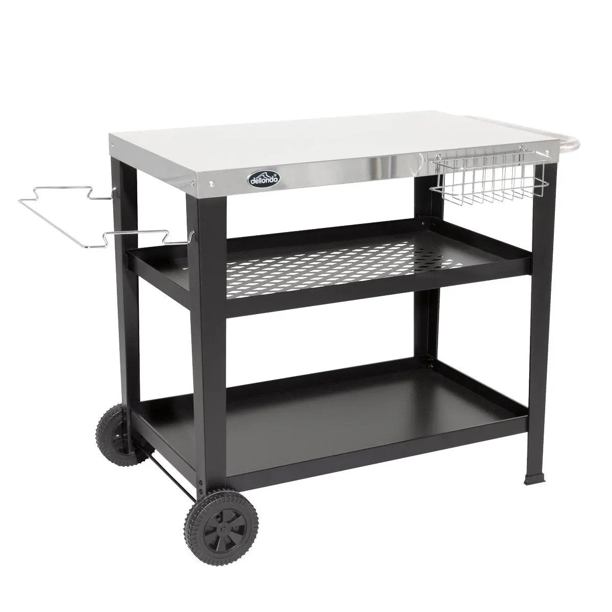 Dellonda DG263 Barbecue/Plancha Trolley for Outdoor Grilling/Cooking with Utensil Holder Stainless Steel Dellonda