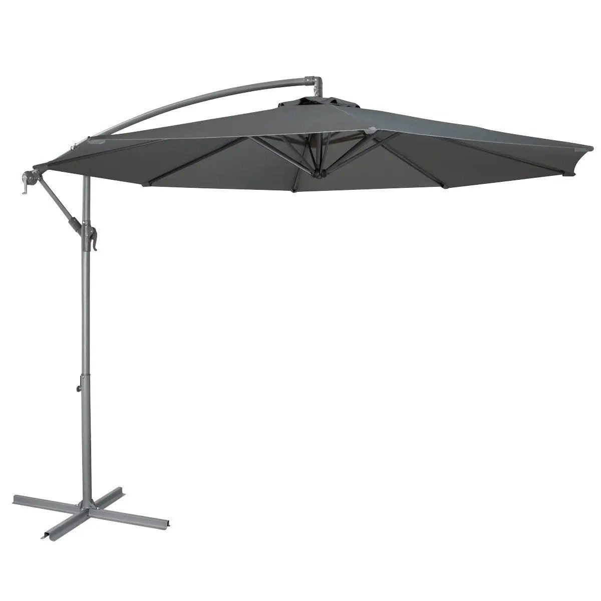 Dellonda DG264 Ø3m Banana Parasol/Umbrella for Garden Patio with Crank Handle 8 Ribs and Cover Grey Canopy Dellonda