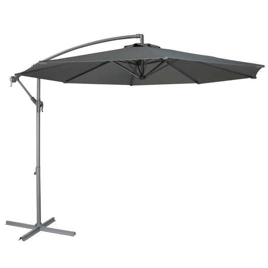 Dellonda DG264 Ø3m Banana Parasol/Umbrella for Garden Patio with Crank Handle 8 Ribs and Cover Grey Canopy Dellonda
