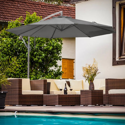 Dellonda DG264 Ø3m Banana Parasol/Umbrella for Garden Patio with Crank Handle 8 Ribs and Cover Grey Canopy Dellonda