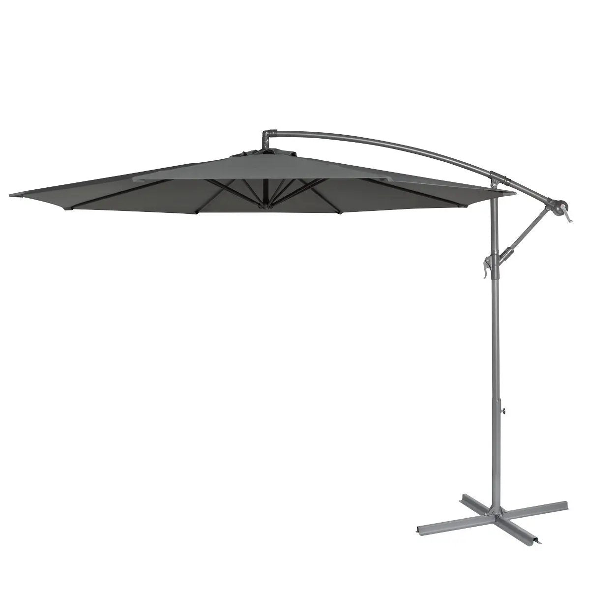 Dellonda DG264 Ø3m Banana Parasol/Umbrella for Garden Patio with Crank Handle 8 Ribs and Cover Grey Canopy Dellonda