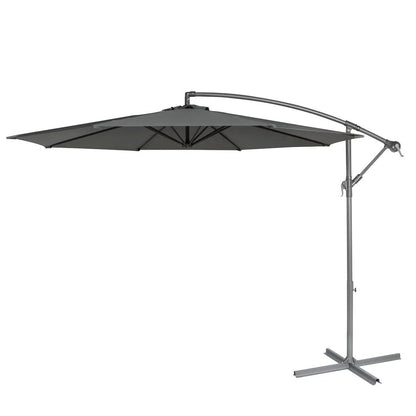 Dellonda DG264 Ø3m Banana Parasol/Umbrella for Garden Patio with Crank Handle 8 Ribs and Cover Grey Canopy Dellonda