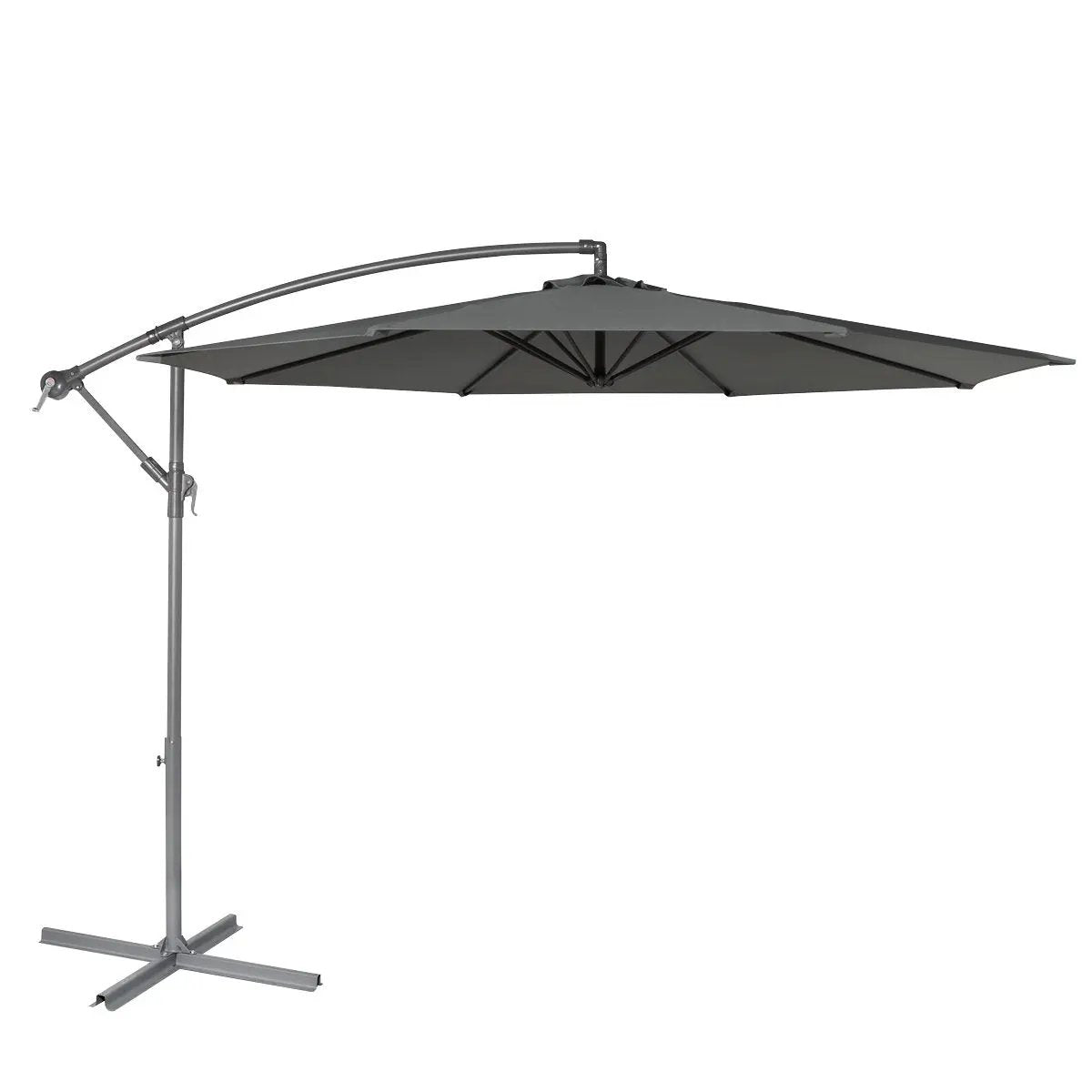 Dellonda DG264 Ø3m Banana Parasol/Umbrella for Garden Patio with Crank Handle 8 Ribs and Cover Grey Canopy Dellonda
