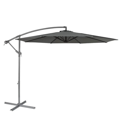 Dellonda DG264 Ø3m Banana Parasol/Umbrella for Garden Patio with Crank Handle 8 Ribs and Cover Grey Canopy Dellonda