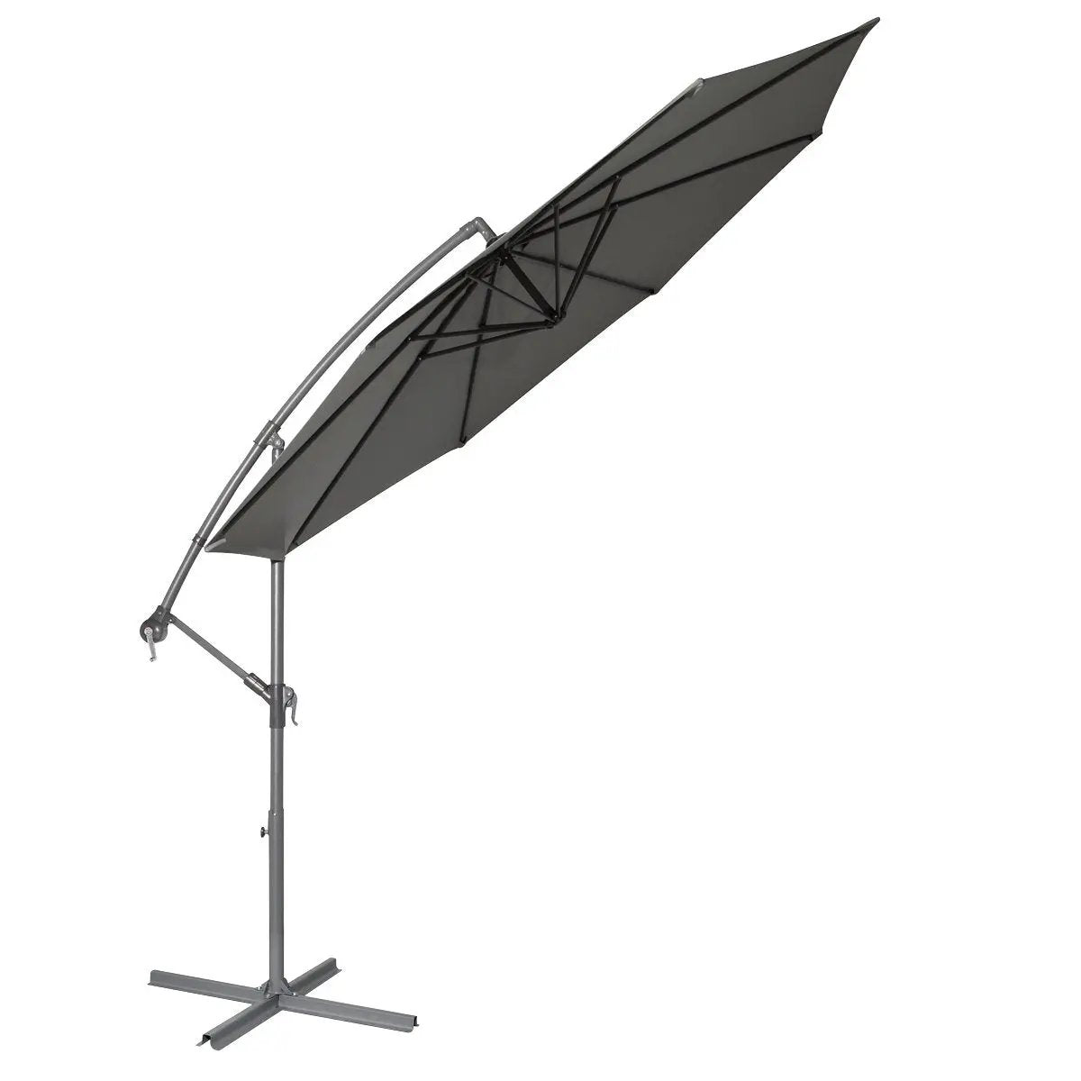 Dellonda DG264 Ø3m Banana Parasol/Umbrella for Garden Patio with Crank Handle 8 Ribs and Cover Grey Canopy Dellonda