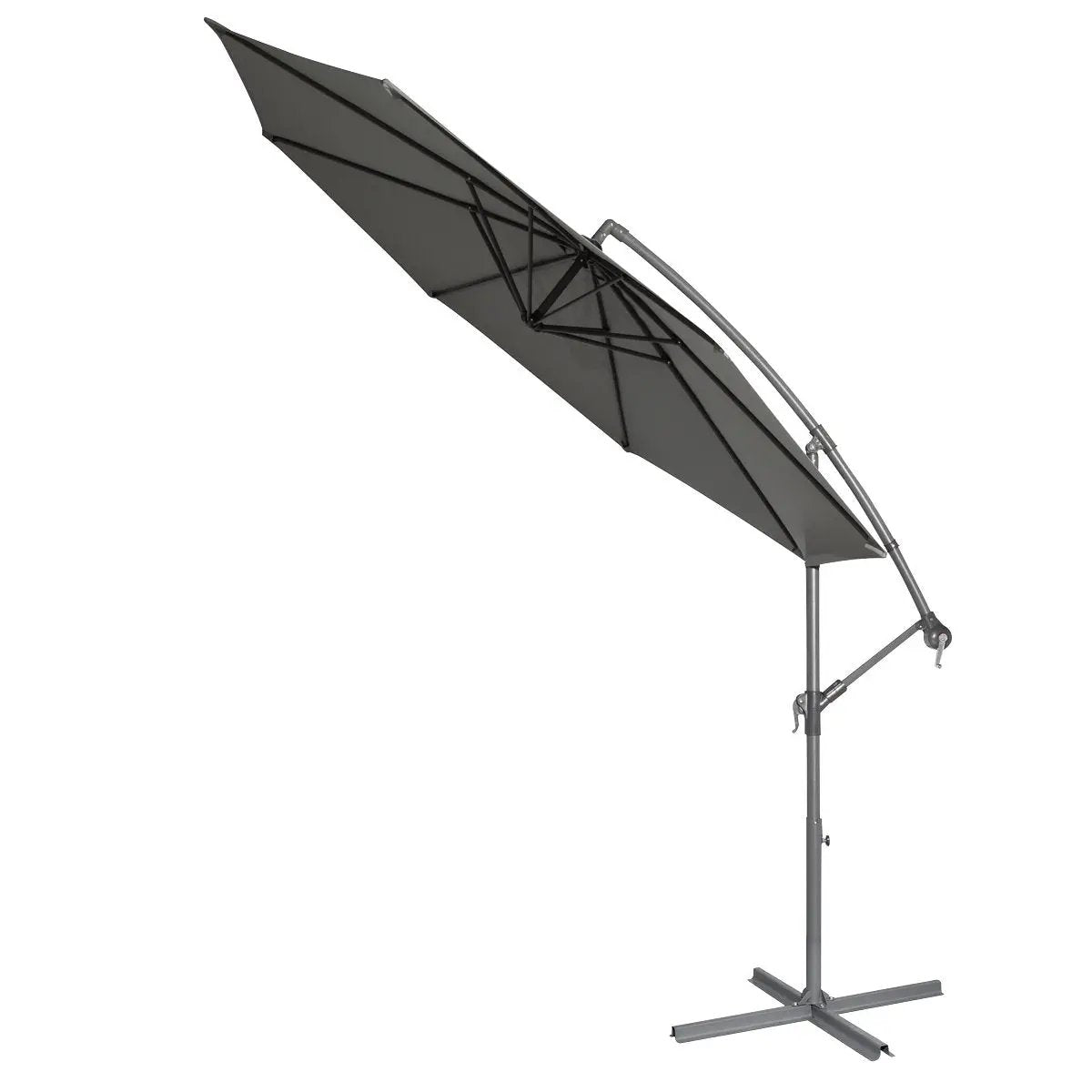 Dellonda DG264 Ø3m Banana Parasol/Umbrella for Garden Patio with Crank Handle 8 Ribs and Cover Grey Canopy Dellonda