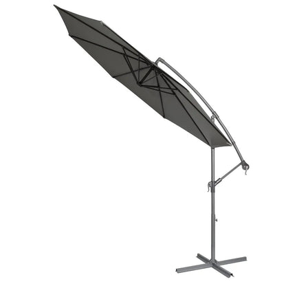 Dellonda DG264 Ø3m Banana Parasol/Umbrella for Garden Patio with Crank Handle 8 Ribs and Cover Grey Canopy Dellonda