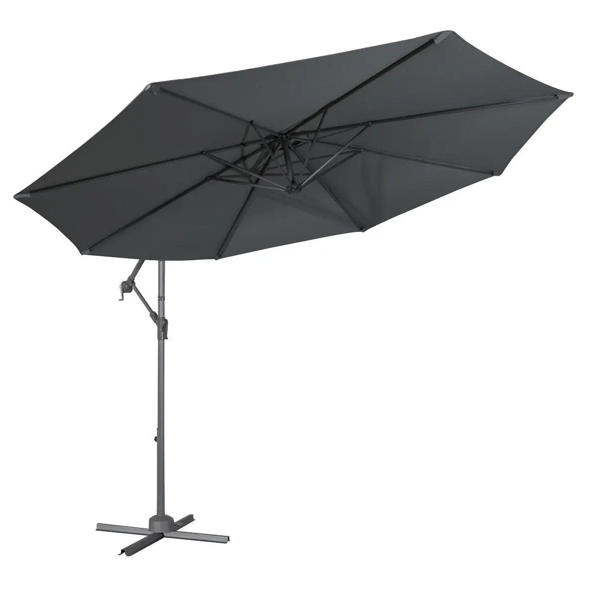 Dellonda DG264 Ø3m Banana Parasol/Umbrella for Garden Patio with Crank Handle 8 Ribs and Cover Grey Canopy Dellonda