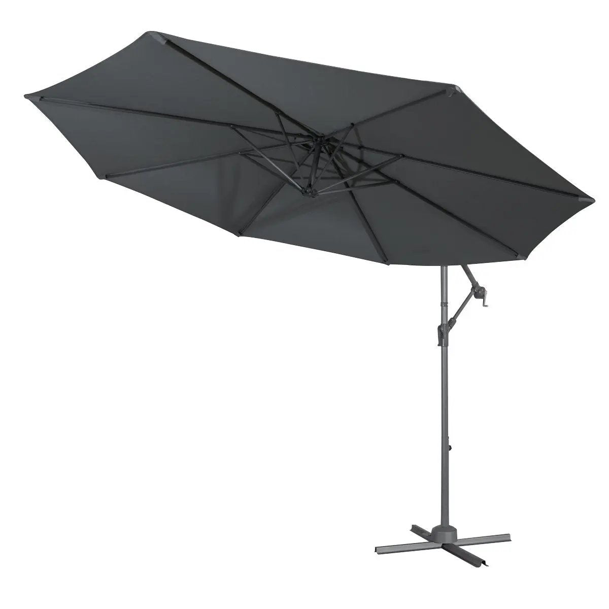 Dellonda DG264 Ø3m Banana Parasol/Umbrella for Garden Patio with Crank Handle 8 Ribs and Cover Grey Canopy Dellonda