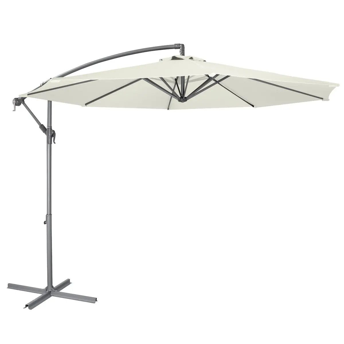 Dellonda DG265 Ø3m Banana Parasol/Umbrella for Garden Patio with Crank Handle 8 Ribs and Cover Cream Canopy Dellonda