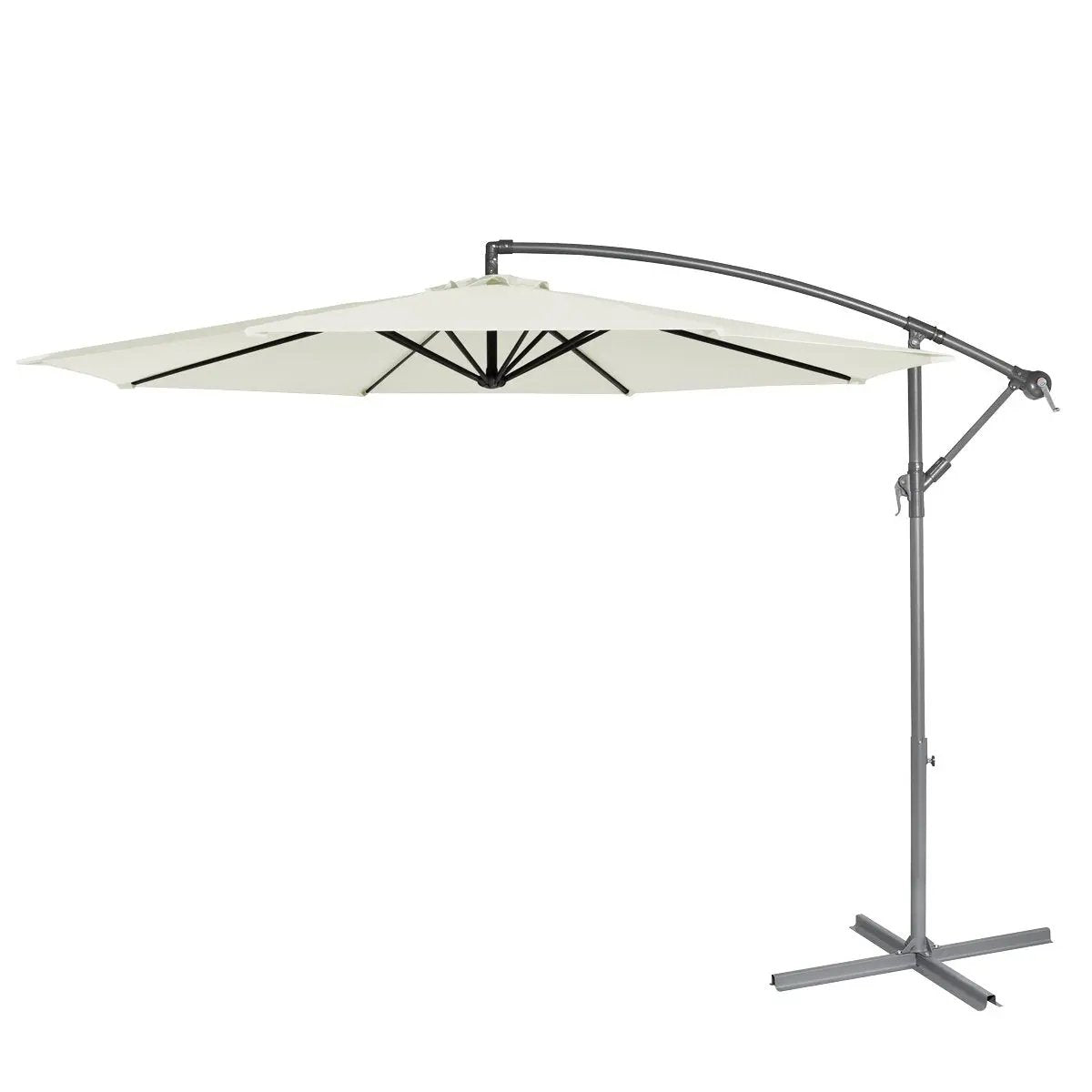 Dellonda DG265 Ø3m Banana Parasol/Umbrella for Garden Patio with Crank Handle 8 Ribs and Cover Cream Canopy Dellonda