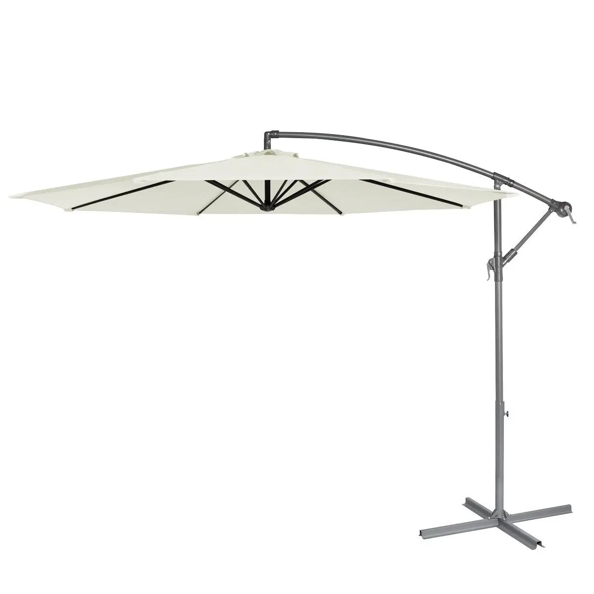 Dellonda DG265 Ø3m Banana Parasol/Umbrella for Garden Patio with Crank Handle 8 Ribs and Cover Cream Canopy Dellonda