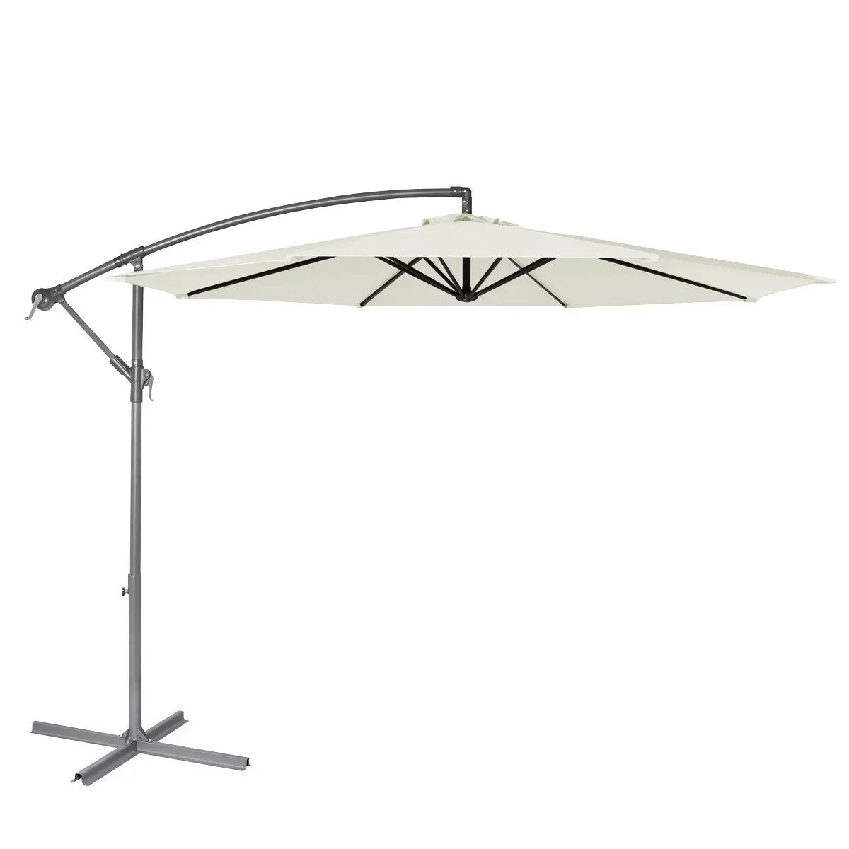 Dellonda DG265 Ø3m Banana Parasol/Umbrella for Garden Patio with Crank Handle 8 Ribs and Cover Cream Canopy Dellonda