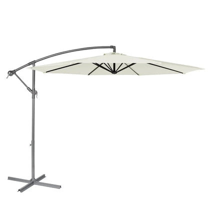 Dellonda DG265 Ø3m Banana Parasol/Umbrella for Garden Patio with Crank Handle 8 Ribs and Cover Cream Canopy Dellonda