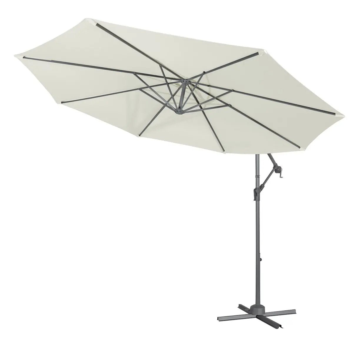 Dellonda DG265 Ø3m Banana Parasol/Umbrella for Garden Patio with Crank Handle 8 Ribs and Cover Cream Canopy Dellonda
