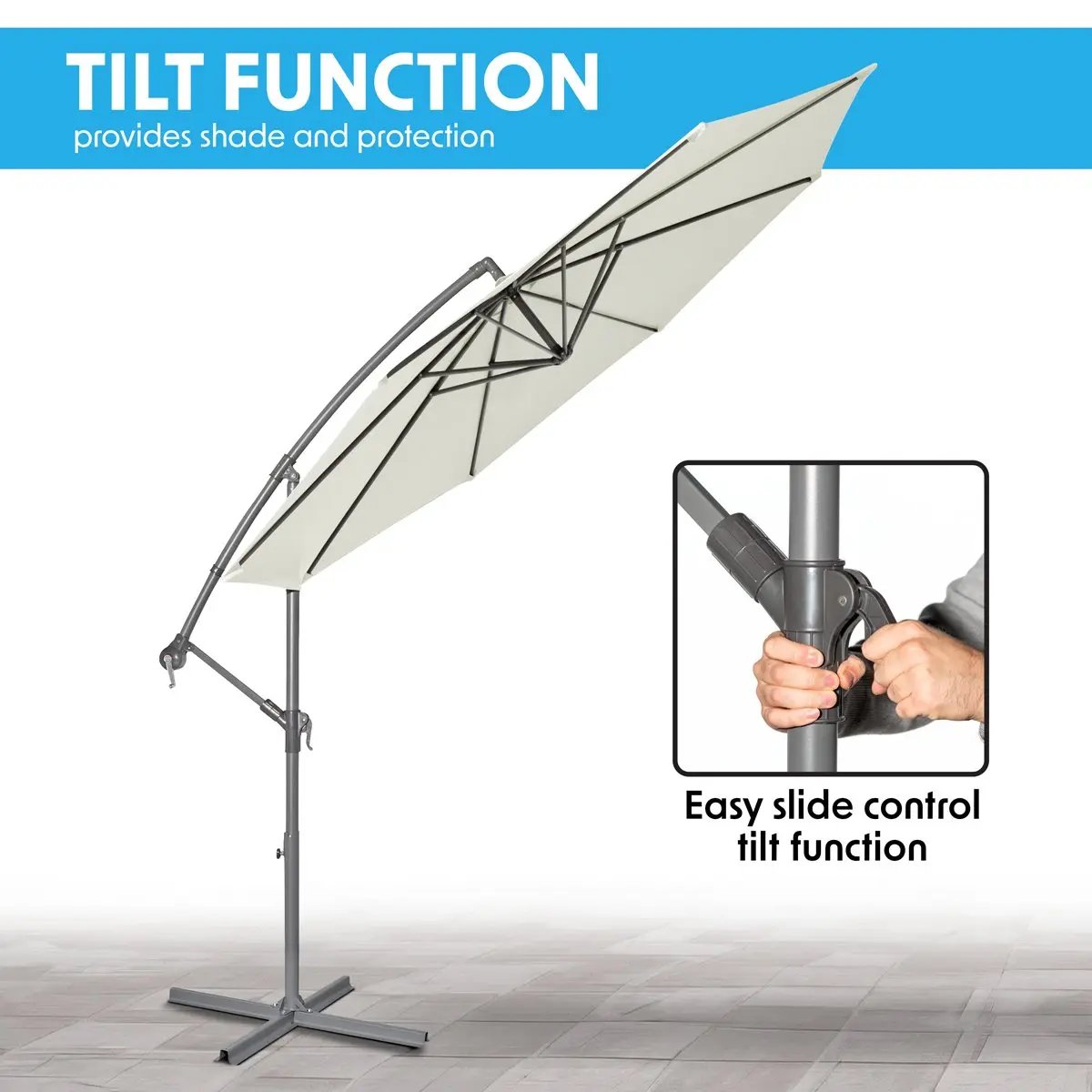 Dellonda DG265 Ø3m Banana Parasol/Umbrella for Garden Patio with Crank Handle 8 Ribs and Cover Cream Canopy Dellonda