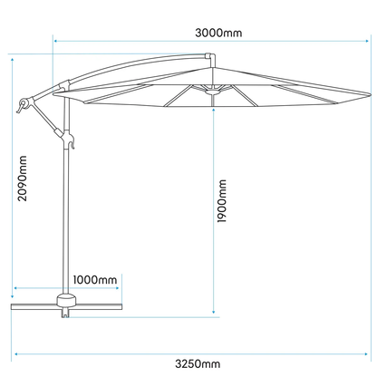 Dellonda DG265 Ø3m Banana Parasol/Umbrella for Garden Patio with Crank Handle 8 Ribs and Cover Cream Canopy Dellonda