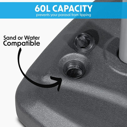 Dellonda DG266 60L Fillable Parasol Base with Wheels and Cross Base Water or Sand Filled Dellonda