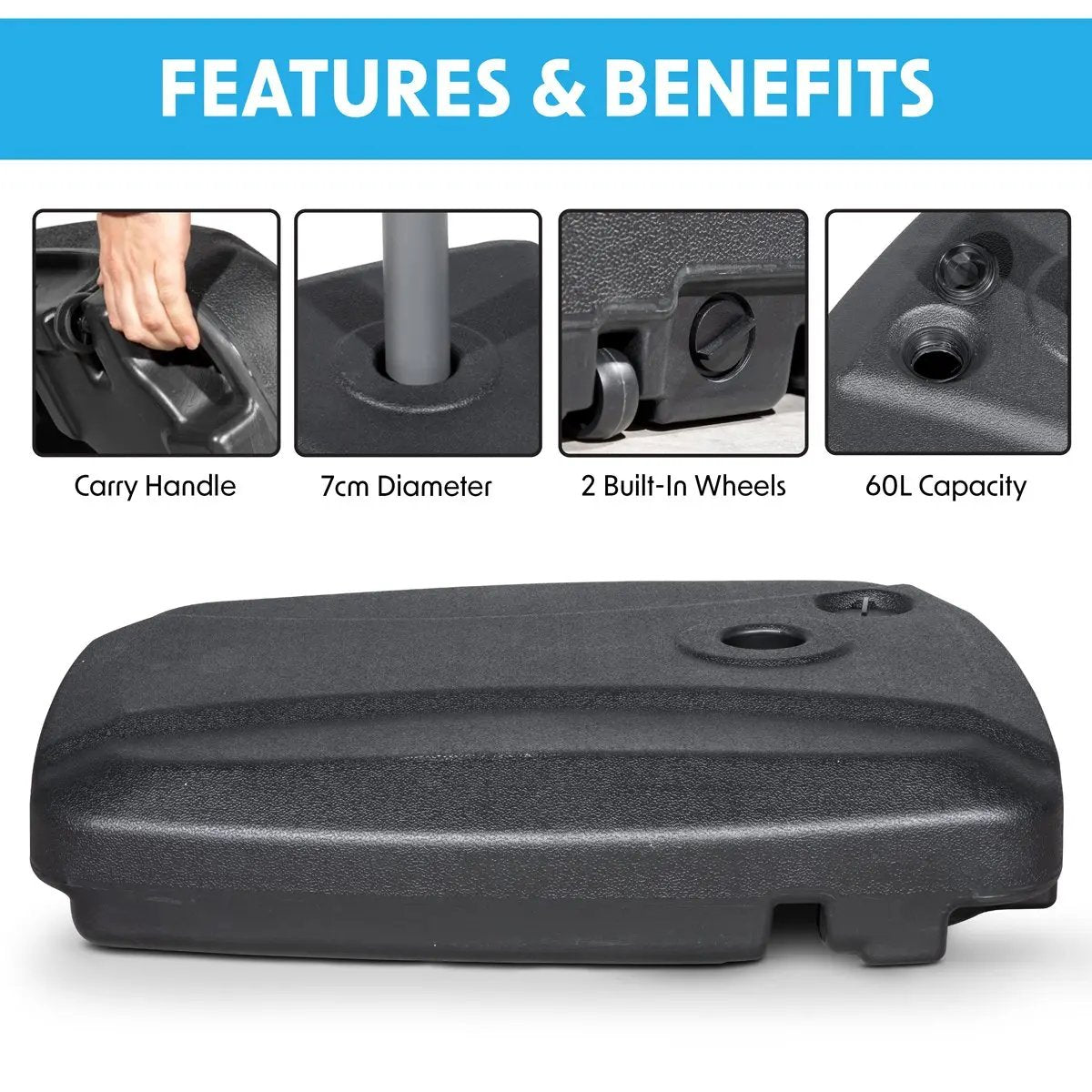 Dellonda DG266 60L Fillable Parasol Base with Wheels and Cross Base Water or Sand Filled Dellonda