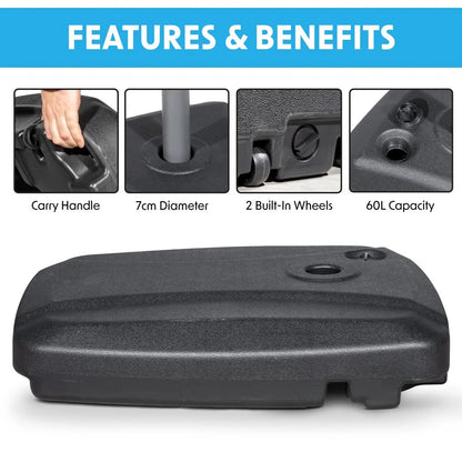 Dellonda DG266 60L Fillable Parasol Base with Wheels and Cross Base Water or Sand Filled Dellonda