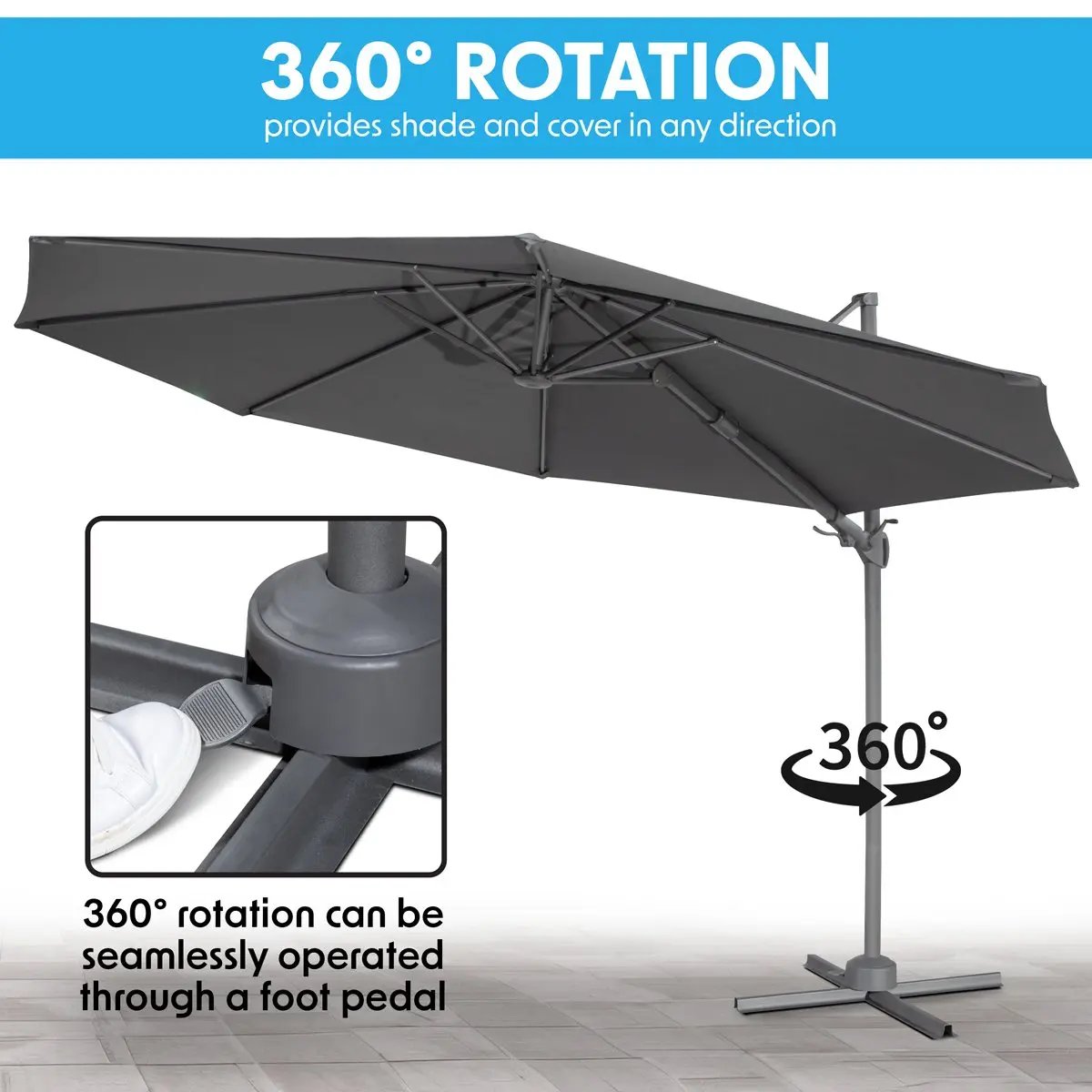 Dellonda DG267 Ø3m Garden/Patio Cantilever Parasol/Umbrella with Crank Handle Tilt 360° Rotation and Cover Grey Dellonda