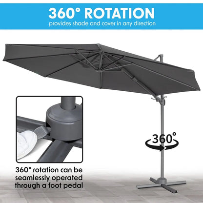 Dellonda DG267 Ø3m Garden/Patio Cantilever Parasol/Umbrella with Crank Handle Tilt 360° Rotation and Cover Grey Dellonda