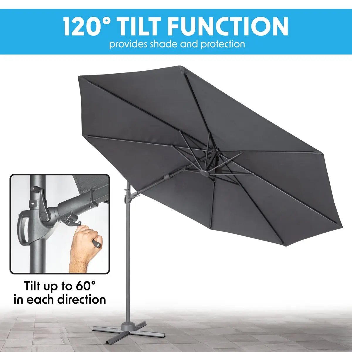 Dellonda DG267 Ø3m Garden/Patio Cantilever Parasol/Umbrella with Crank Handle Tilt 360° Rotation and Cover Grey Dellonda