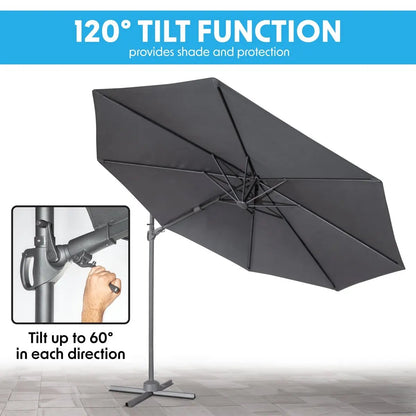Dellonda DG267 Ø3m Garden/Patio Cantilever Parasol/Umbrella with Crank Handle Tilt 360° Rotation and Cover Grey Dellonda