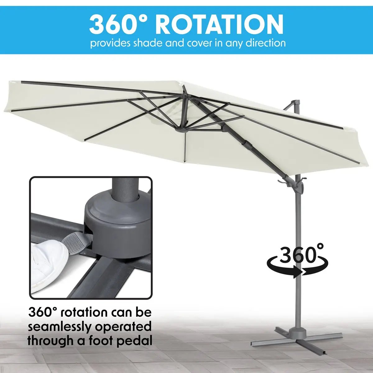 Dellonda DG268 Ø3m Garden/Patio Cantilever Parasol/Umbrella with Crank Handle 360° Rotation Tilt and Cover Cream Dellonda