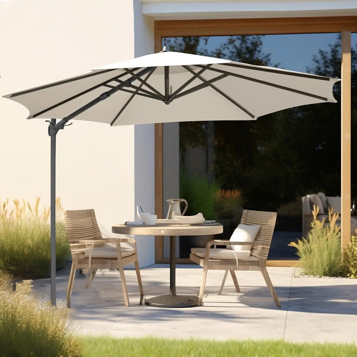 Dellonda DG268 Ø3m Garden/Patio Cantilever Parasol/Umbrella with Crank Handle 360° Rotation Tilt and Cover Cream Dellonda