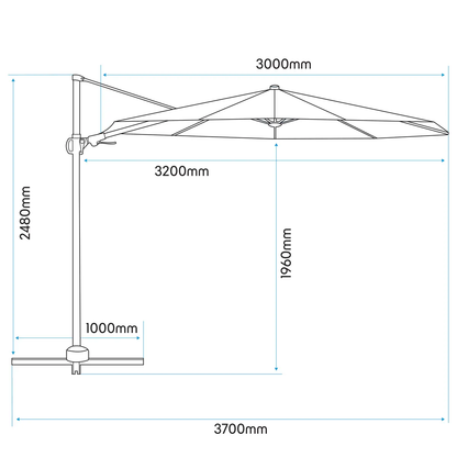 Dellonda DG268 Ø3m Garden/Patio Cantilever Parasol/Umbrella with Crank Handle 360° Rotation Tilt and Cover Cream Dellonda