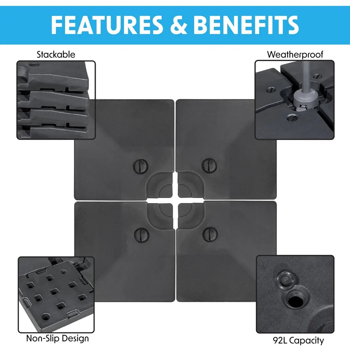 Dellonda DG269 4pc 92L Fillable Parasol Base Water or Sand Filled Dellonda