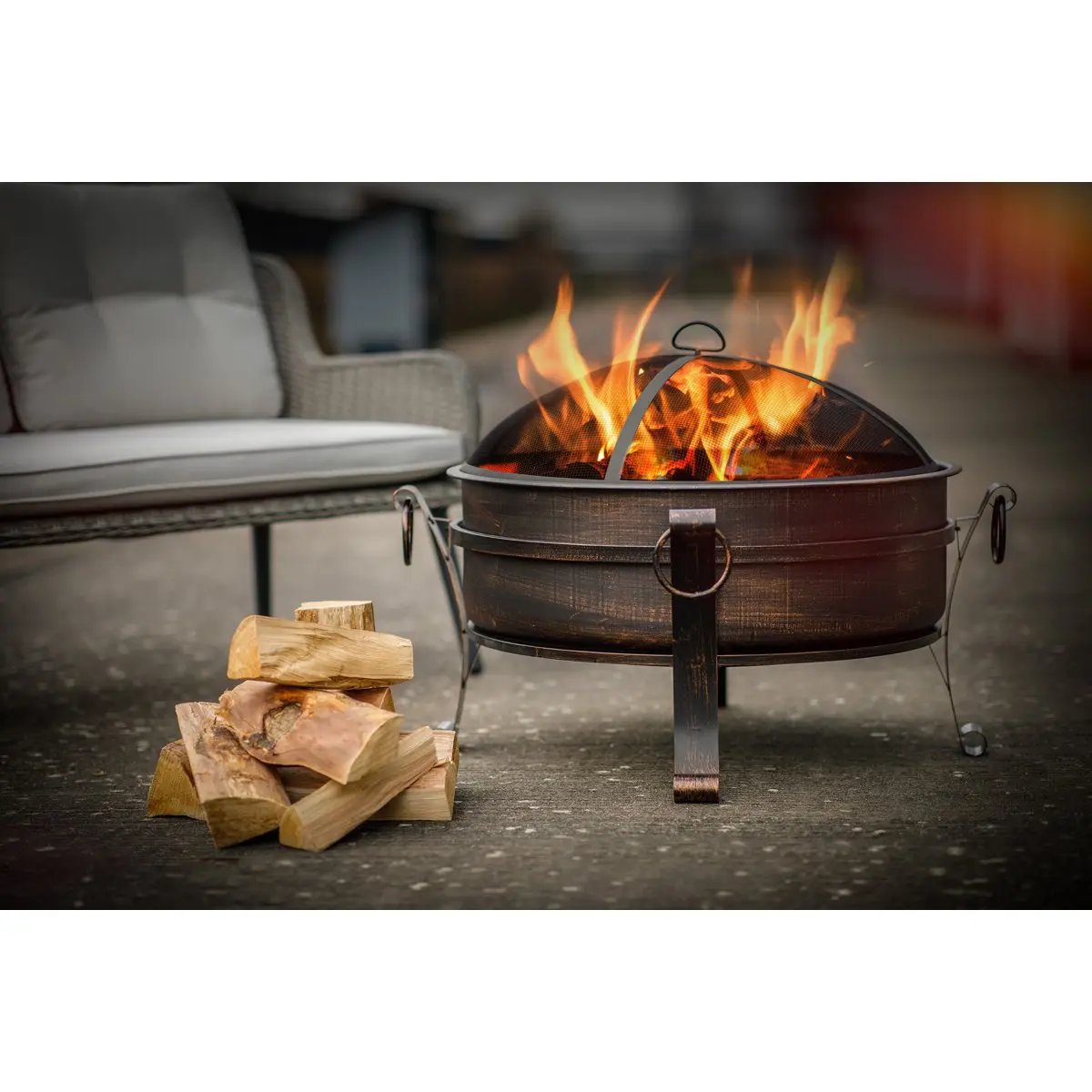 Dellonda DG42 30" Deluxe 2-in-1 Outdoor Fire Pit & Coffee Table Antique Bronze Effect Dellonda