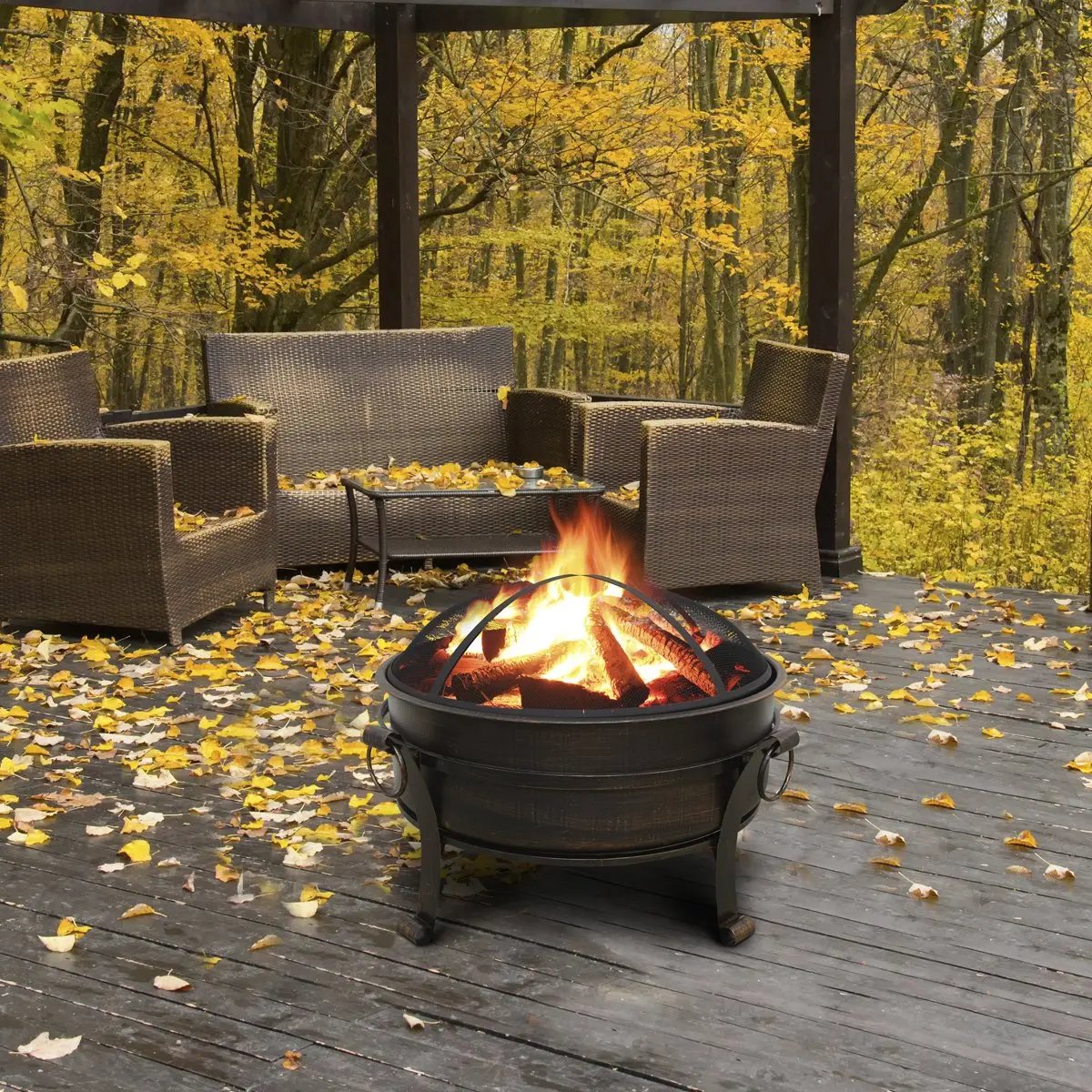 Dellonda DG42 30" Deluxe 2-in-1 Outdoor Fire Pit & Coffee Table Antique Bronze Effect Dellonda