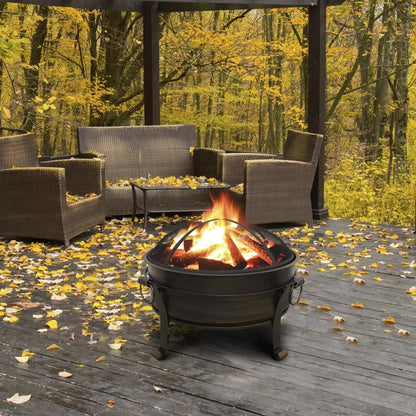 Dellonda DG42 30" Deluxe 2-in-1 Outdoor Fire Pit & Coffee Table Antique Bronze Effect Dellonda