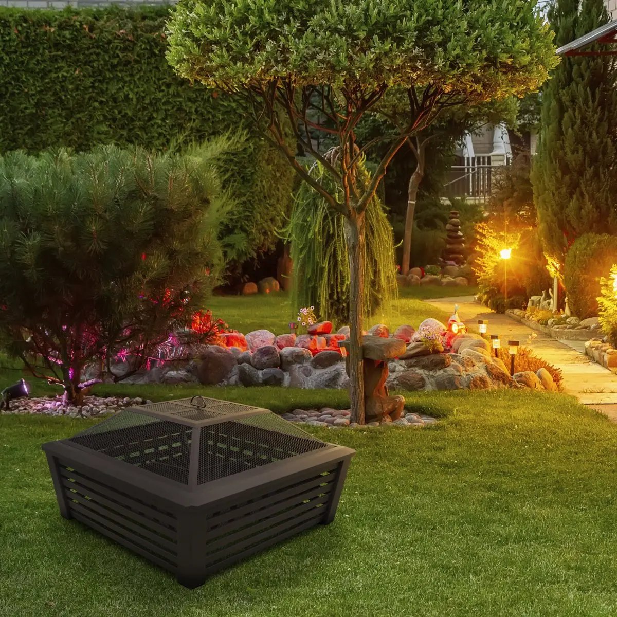 Dellonda DG43 35" Square Outdoor Fire Pit Black Dellonda