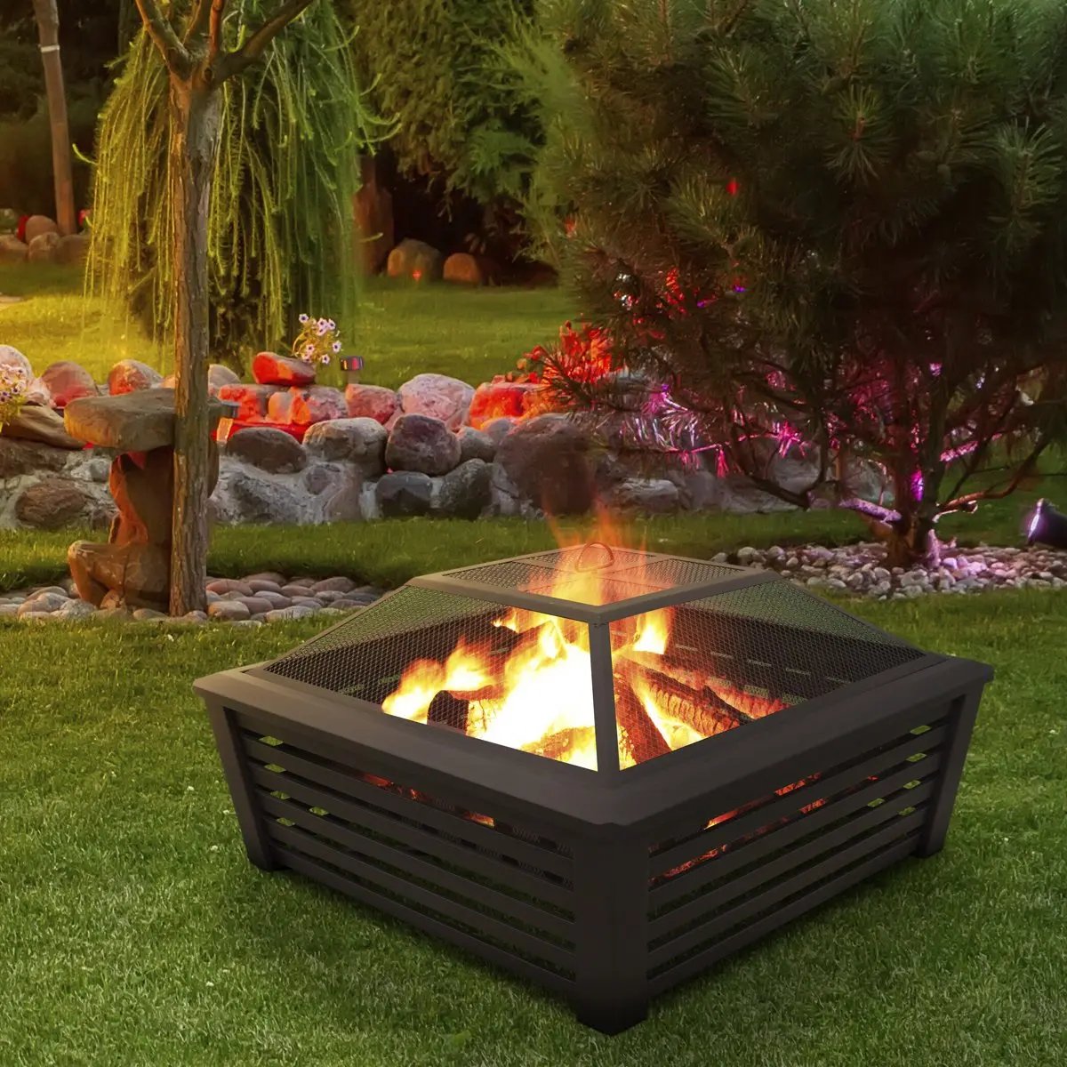 Dellonda DG43 35" Square Outdoor Fire Pit Black Dellonda