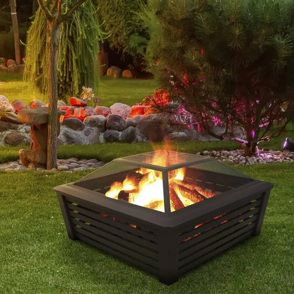 Dellonda DG43 35" Square Outdoor Fire Pit Black Dellonda