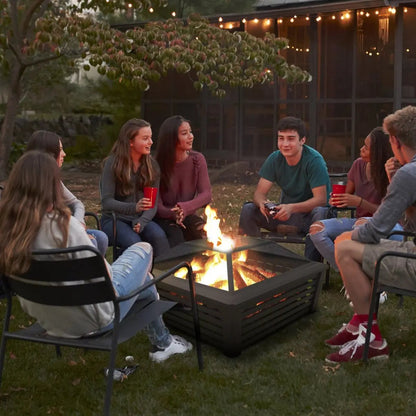 Dellonda DG43 35" Square Outdoor Fire Pit Black Dellonda