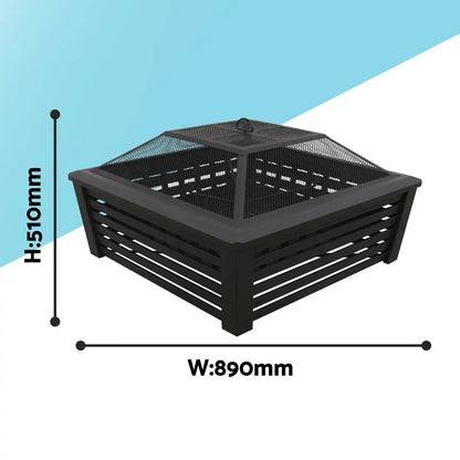 Dellonda DG43 35" Square Outdoor Fire Pit Black Dellonda