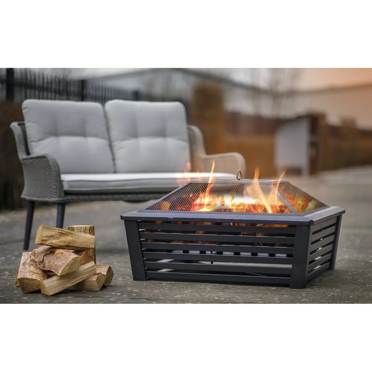 Dellonda DG43 35" Square Outdoor Fire Pit Black Dellonda