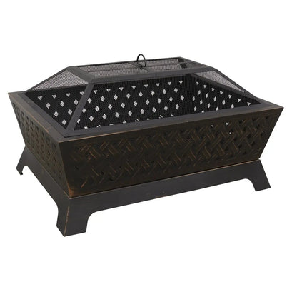 Dellonda DG44 35" Rectangular Outdoor Fire Pit Antique Bronze Effect Dellonda