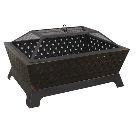 Dellonda DG44 35" Rectangular Outdoor Fire Pit Antique Bronze Effect Dellonda
