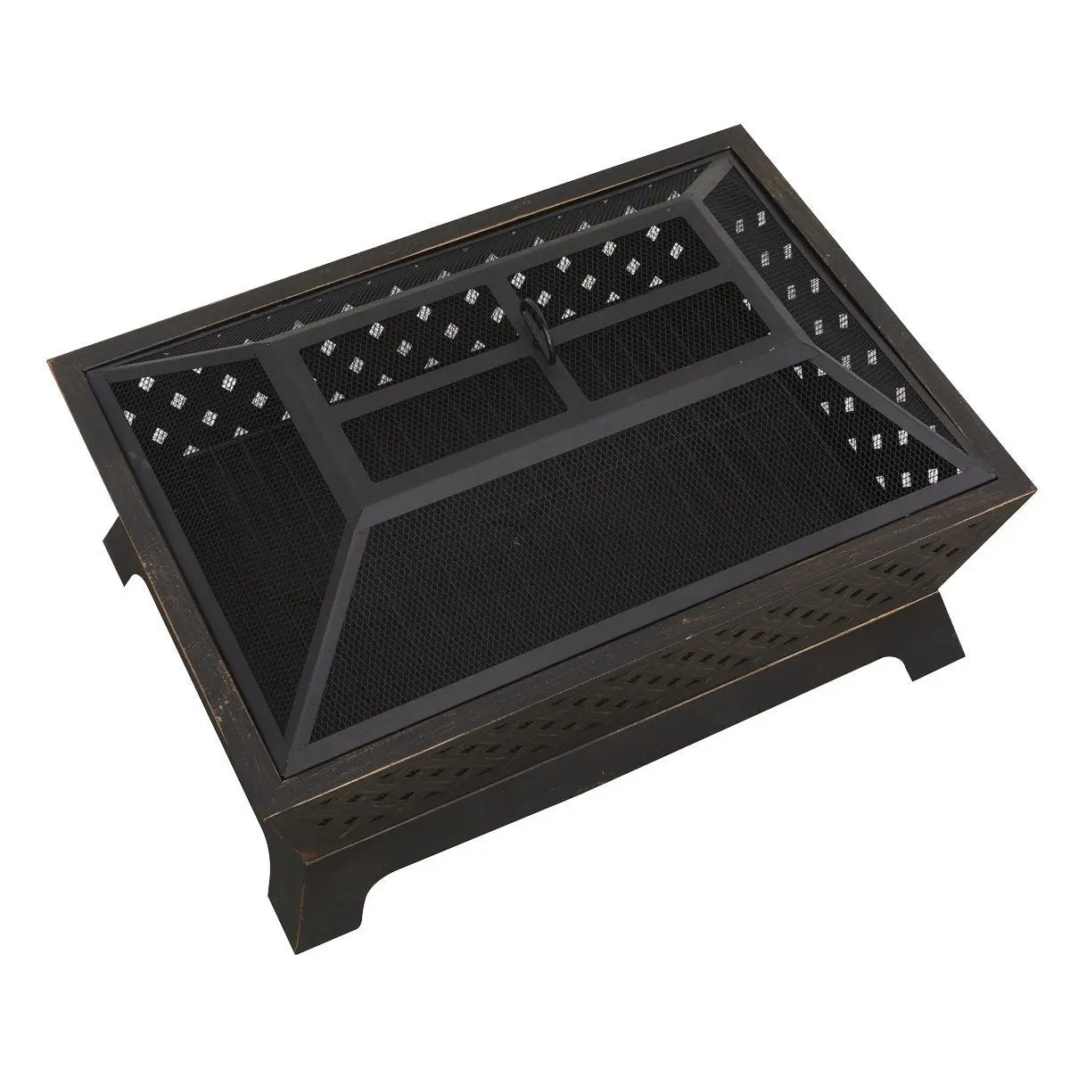 Dellonda DG44 35" Rectangular Outdoor Fire Pit Antique Bronze Effect Dellonda